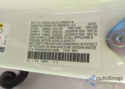 2025 Honda Cr-V Hybrid Sport-L from USA, damaged, VIN 7FARS6H81SE100986